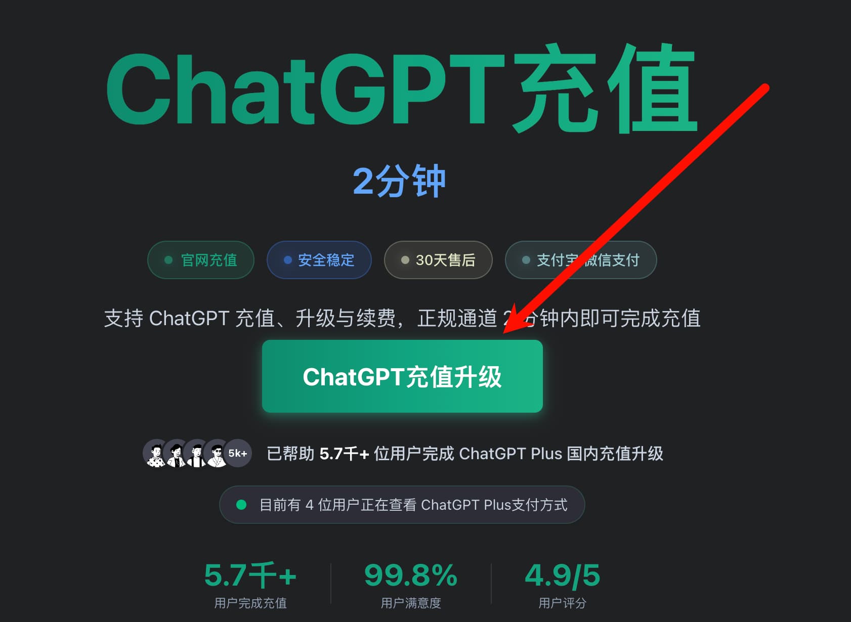 GetGPTPlus 首页的 ChatGPT 升级充值入口