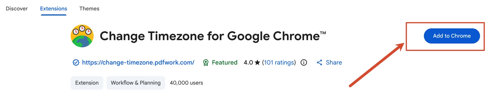 Chrome 应用商店中的修改 Google 时区插件页面