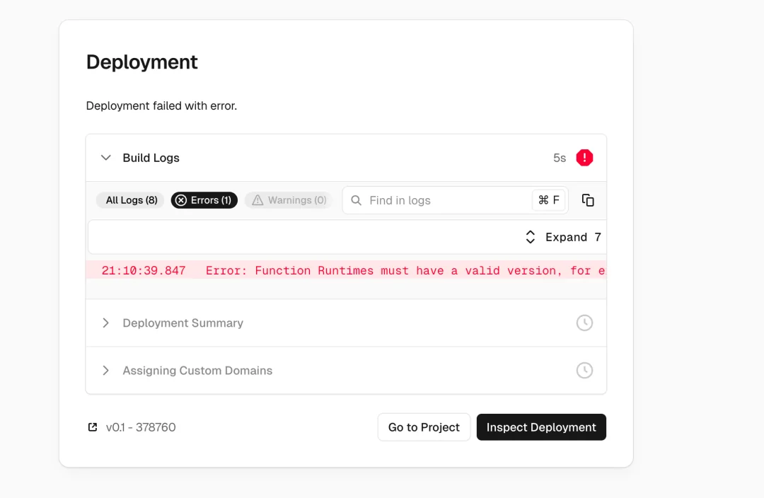 Codex 帮助排查 Vercel 部署过程中的问题