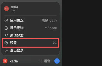 打开 ChatGPT 桌面端设置