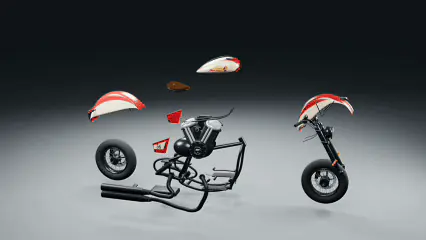 Blender MCP 制作的摩托车零件组装动画
