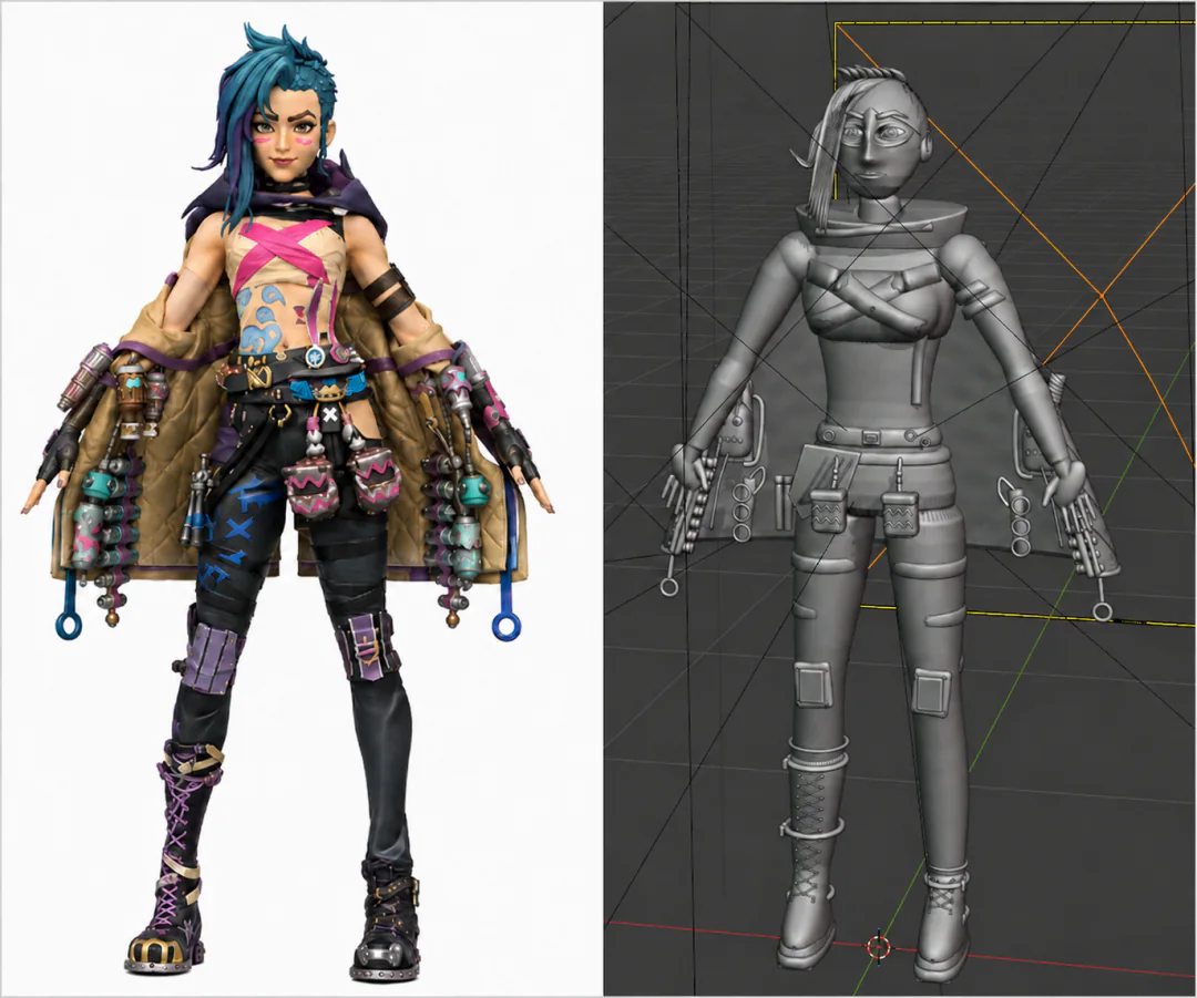 GPT-6 Astra 直接使用 Blender 制作金克斯的结果