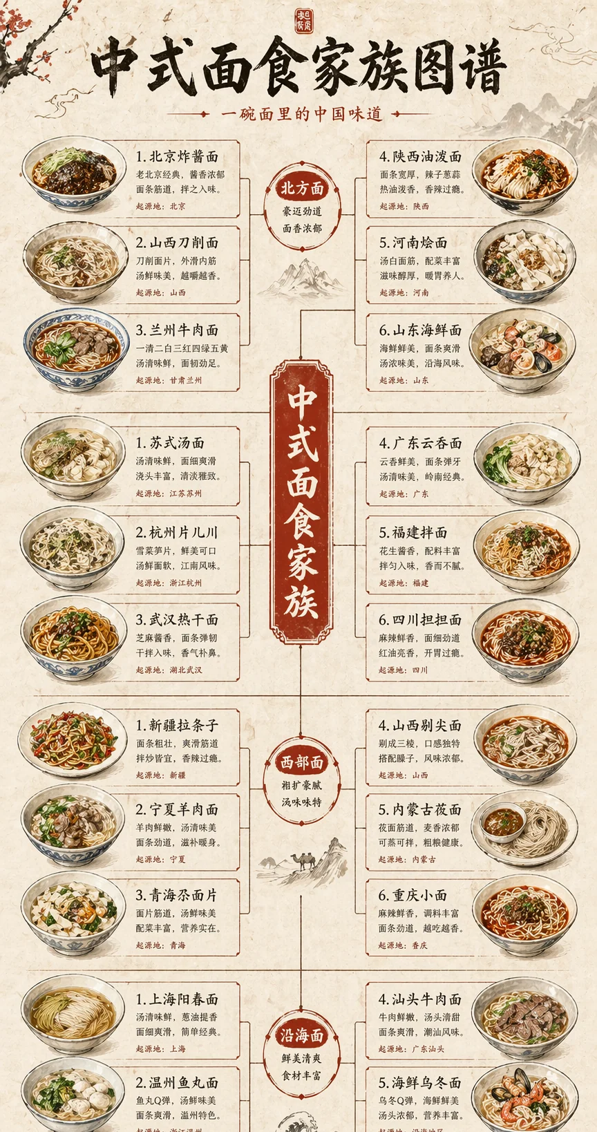 ChatGPT 生成的中式面食家族图谱长图