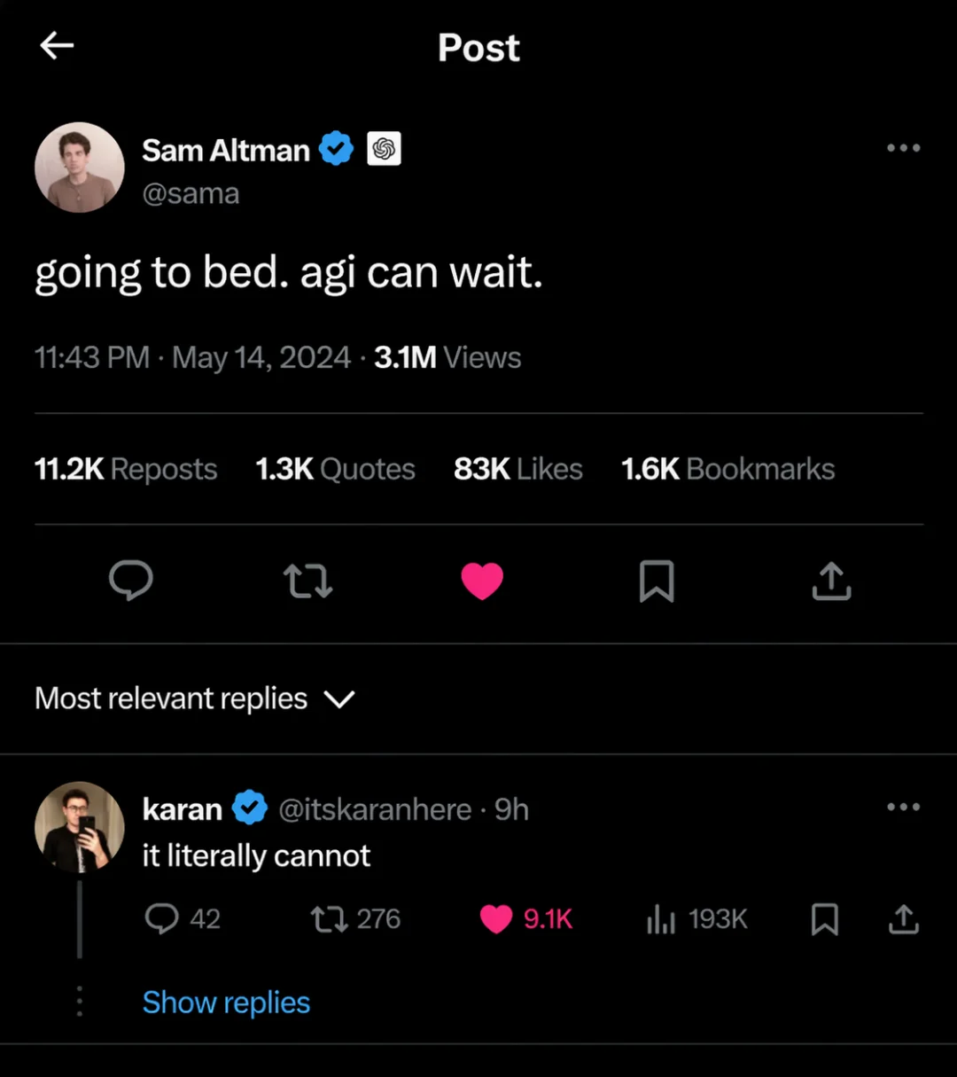 ChatGPT 生成的X推特截图深色模式