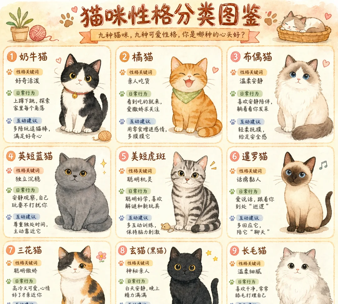 ChatGPT 生成的猫咪性格分类图鉴