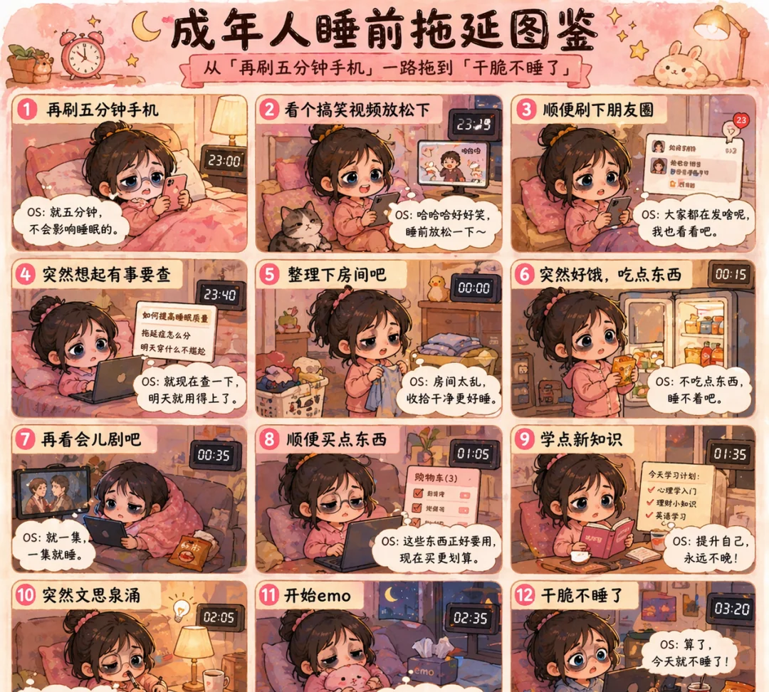 ChatGPT 生成的成年人睡前拖延图鉴