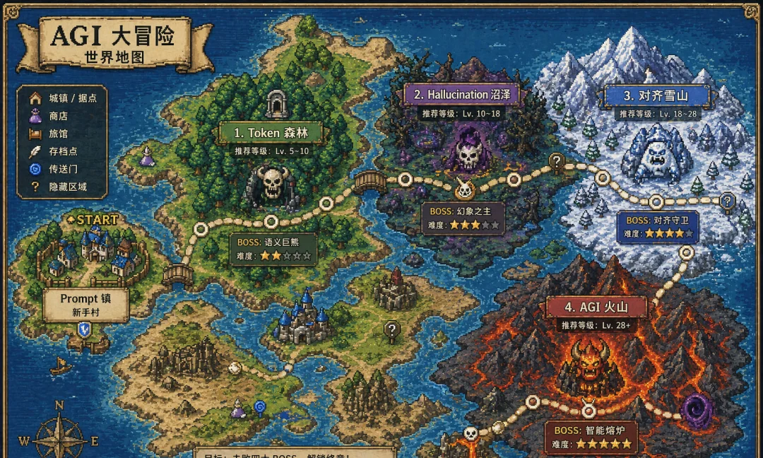 ChatGPT 生成的AGI大冒险RPG关卡地图