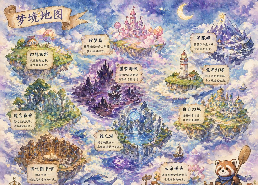 ChatGPT 生成的水彩风梦境地图
