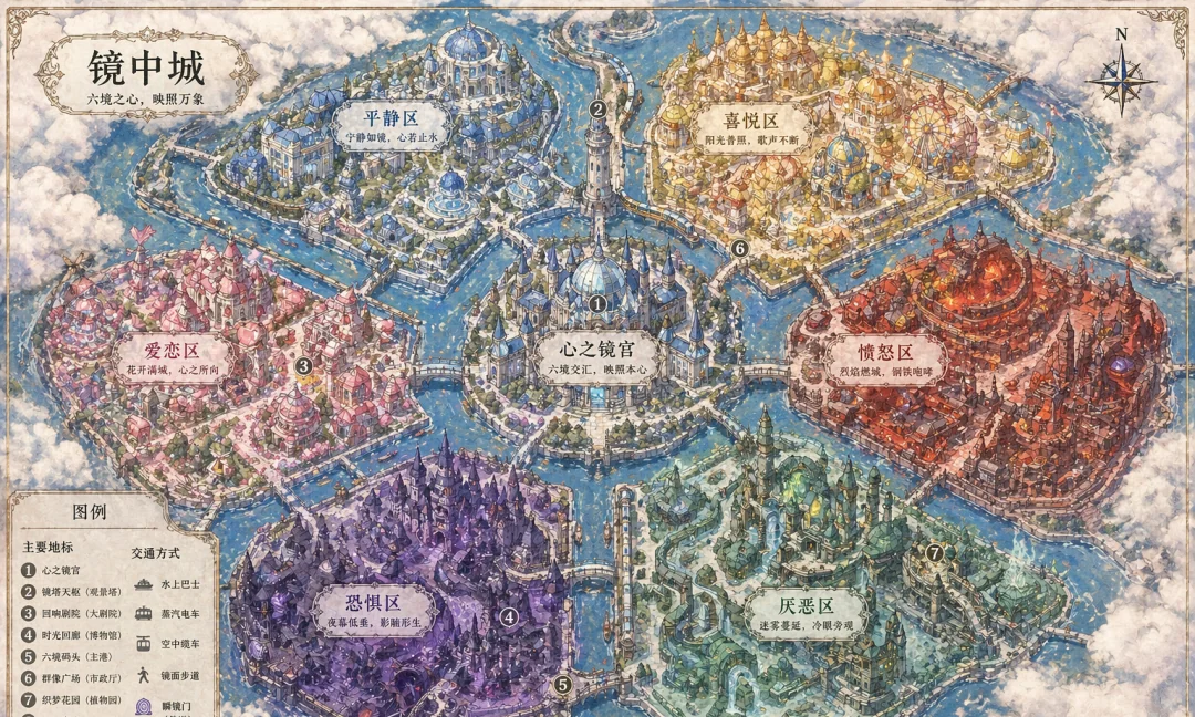 ChatGPT 生成的虚构城市镜中城俯瞰地图
