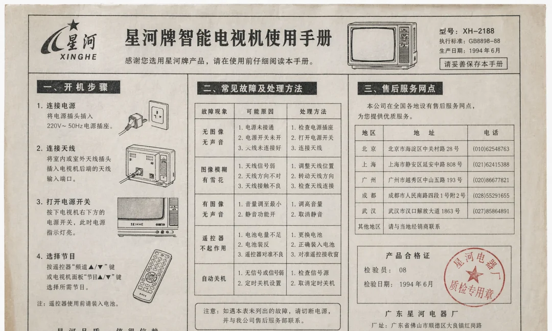 ChatGPT 生成的90年代老式家电说明书