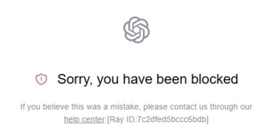 ChatGPT Sorry you have been blocked 报错界面截图