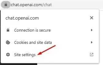 Chrome 打开 ChatGPT 站点设置入口截图