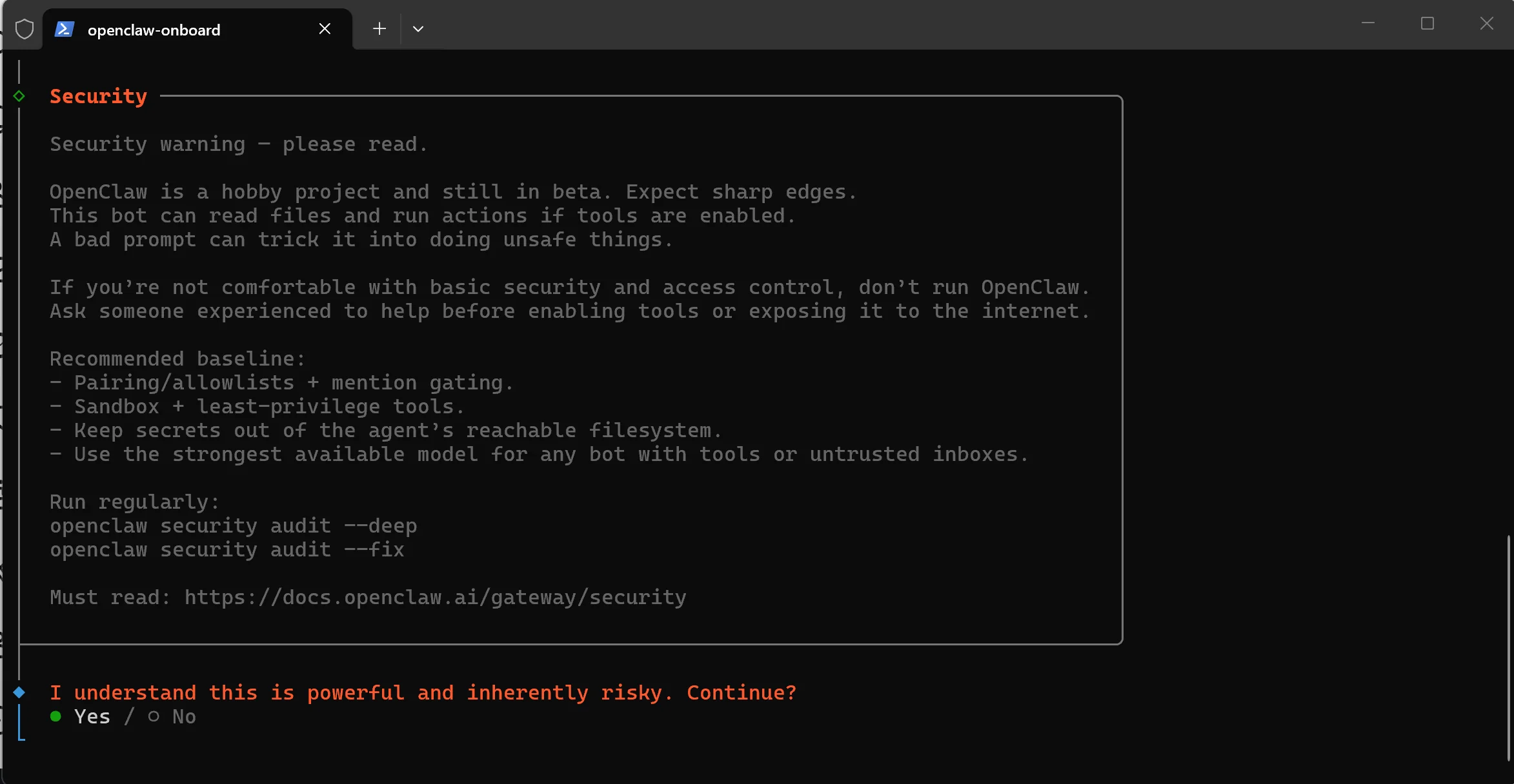 安全确认-windows安装openclaw